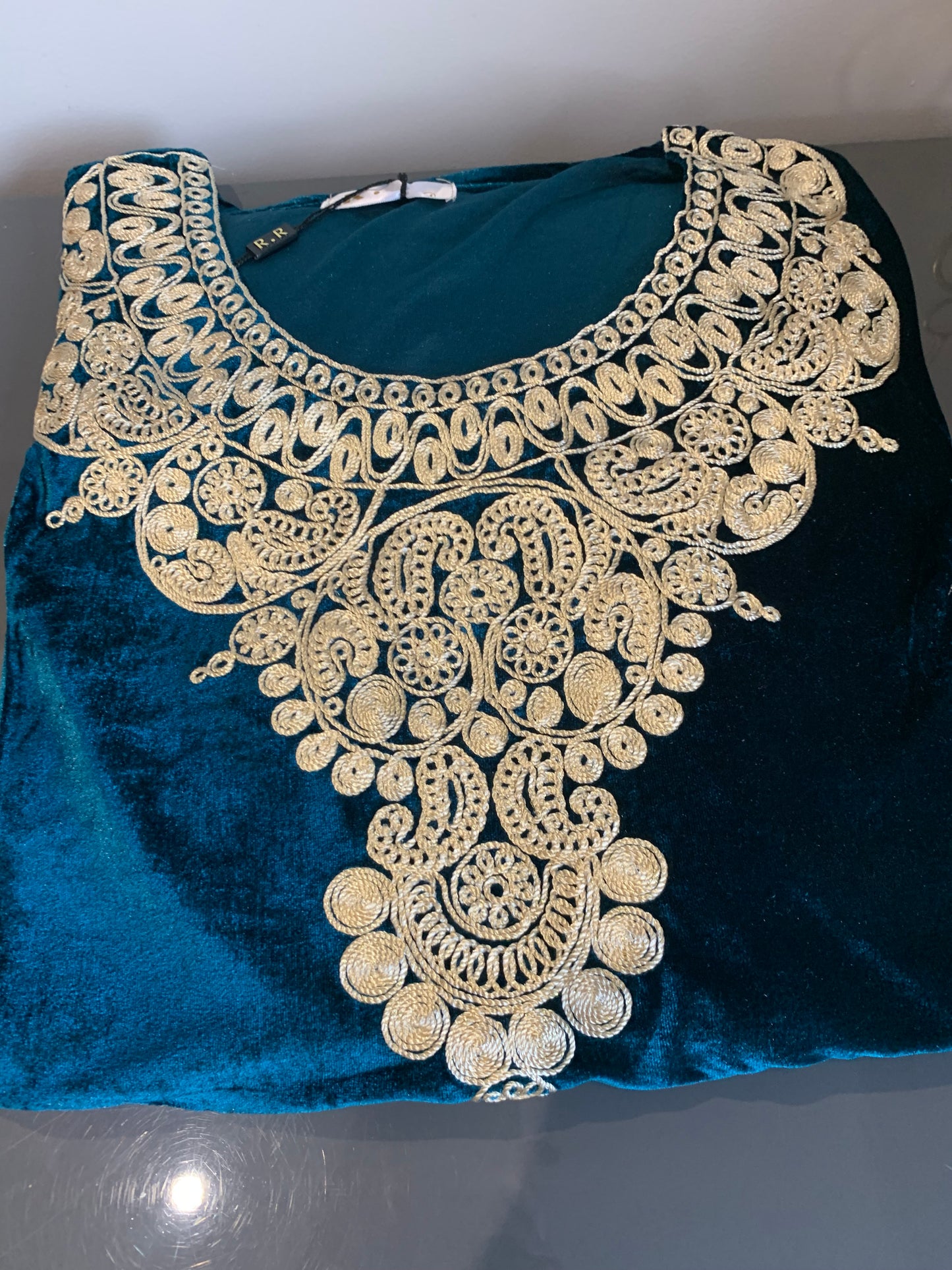 Robe velours vert turquoise