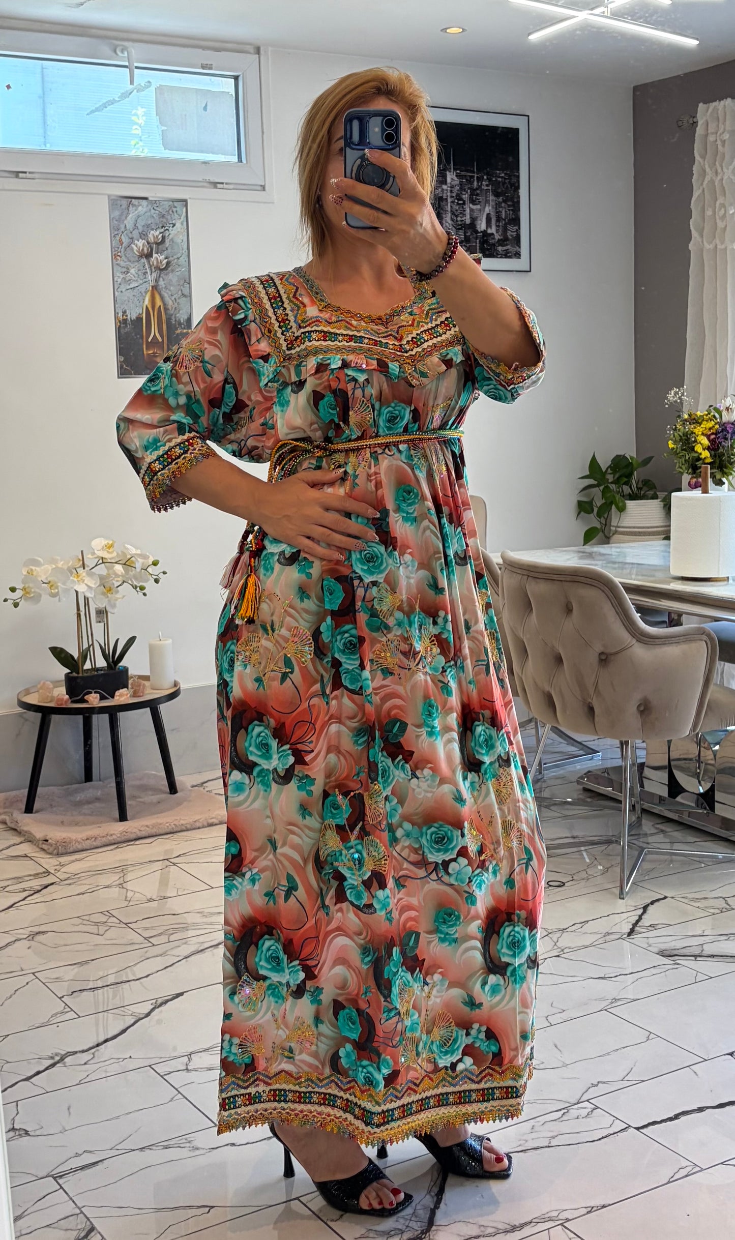 Robe 3D fleurs bleues