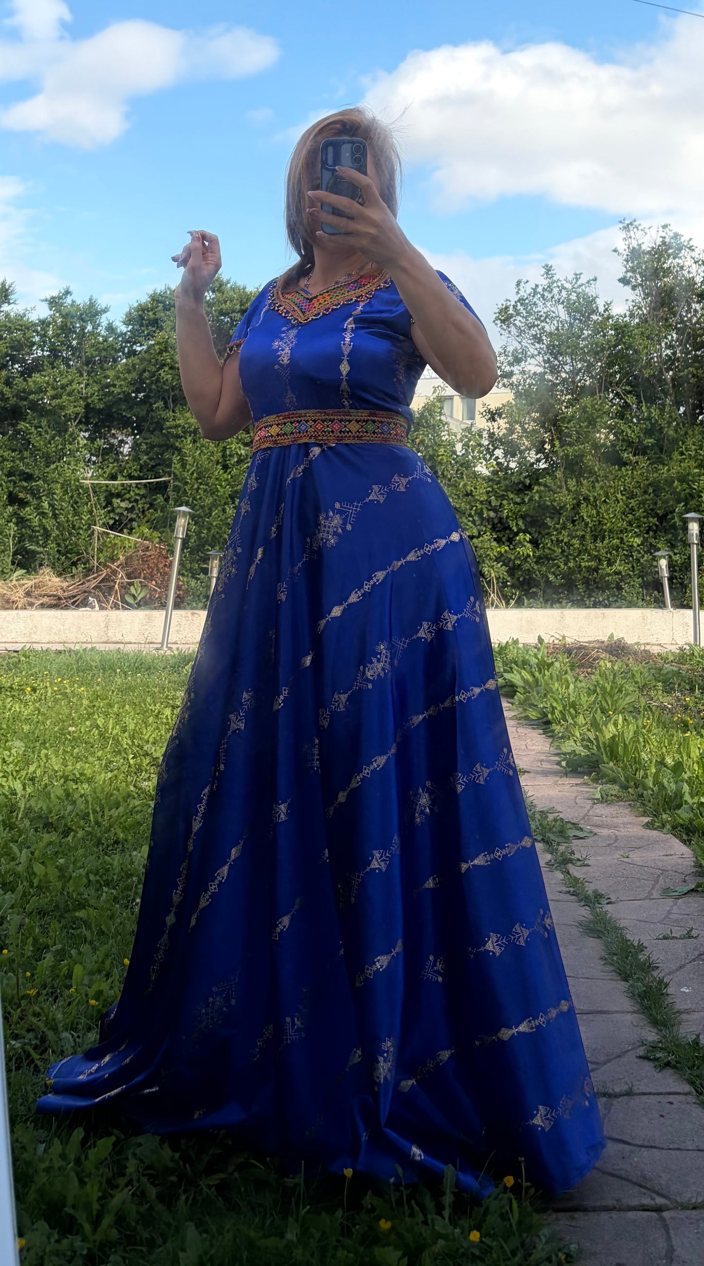 Robe tissu moderne berbère bleu T36/44