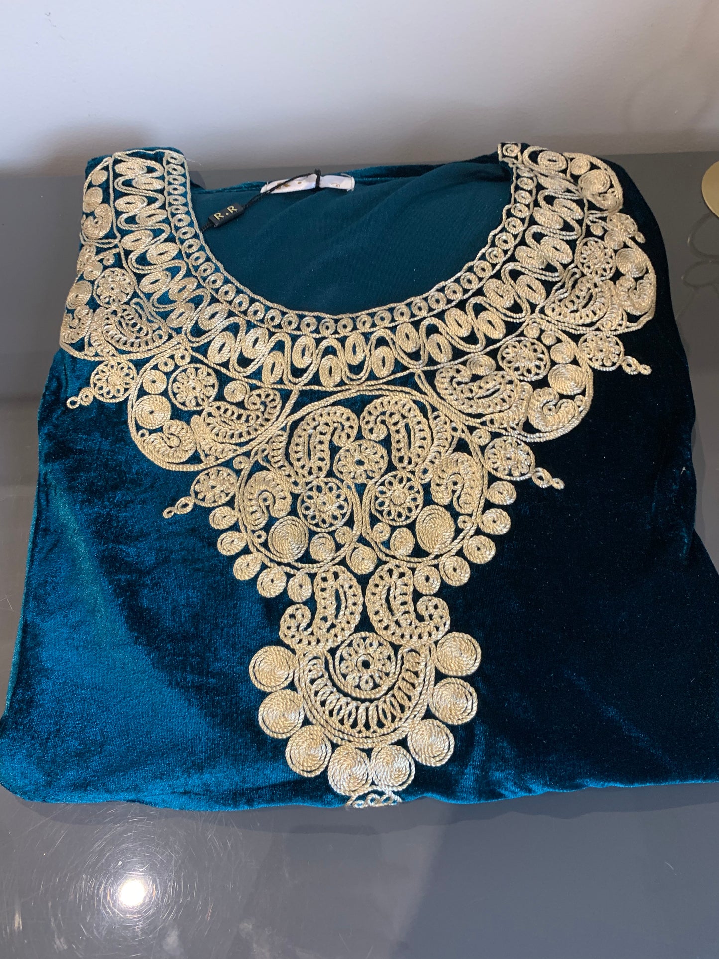 Robe velours vert turquoise