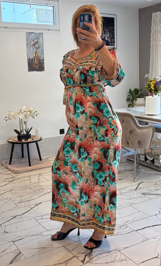 Robe 3D fleurs bleues