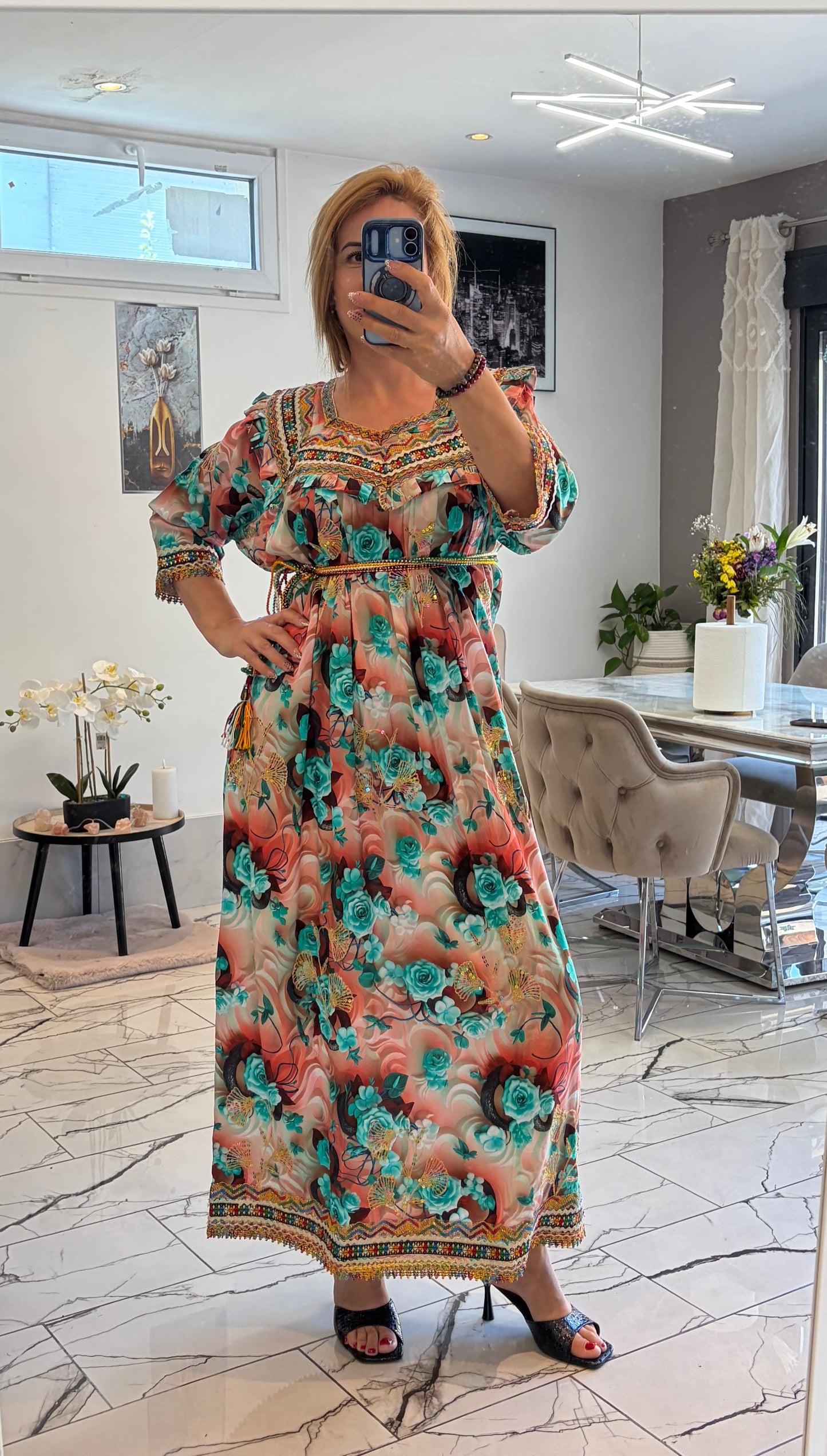 Robe 3D fleurs bleues