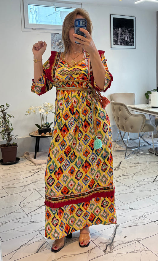 Robe fleurie modèle dentelle orange