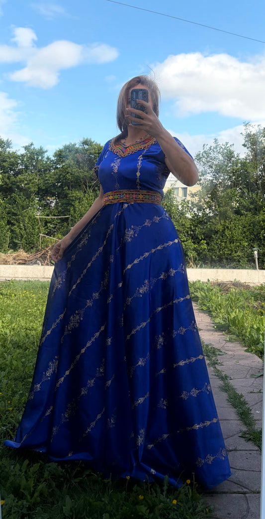 Robe tissu moderne berbère bleu T36/44