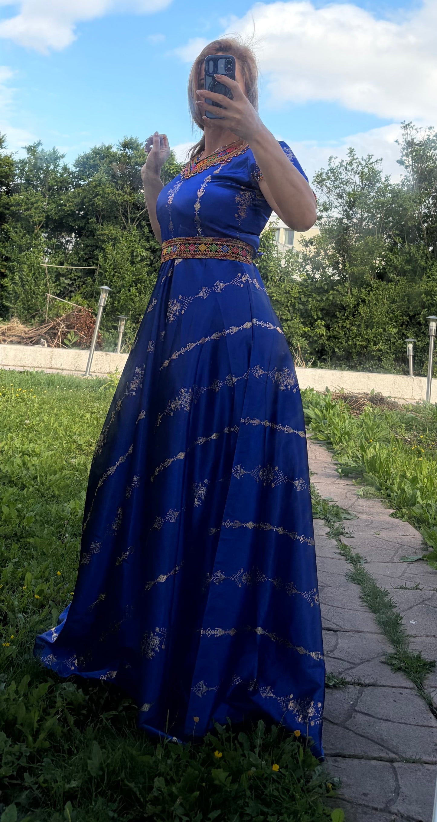 Robe tissu moderne berbère bleu T36/44